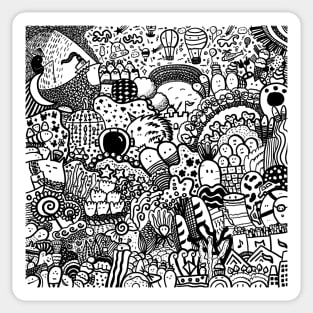 black and white doodle art Sticker